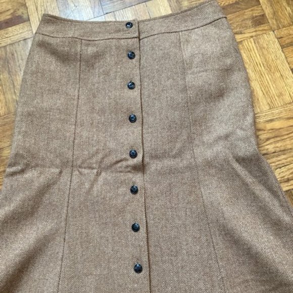 Vintage Inspired Talbots Tan Herringbone Wool A Line Button Down Skirt Size 6 - Picture 5 of 8